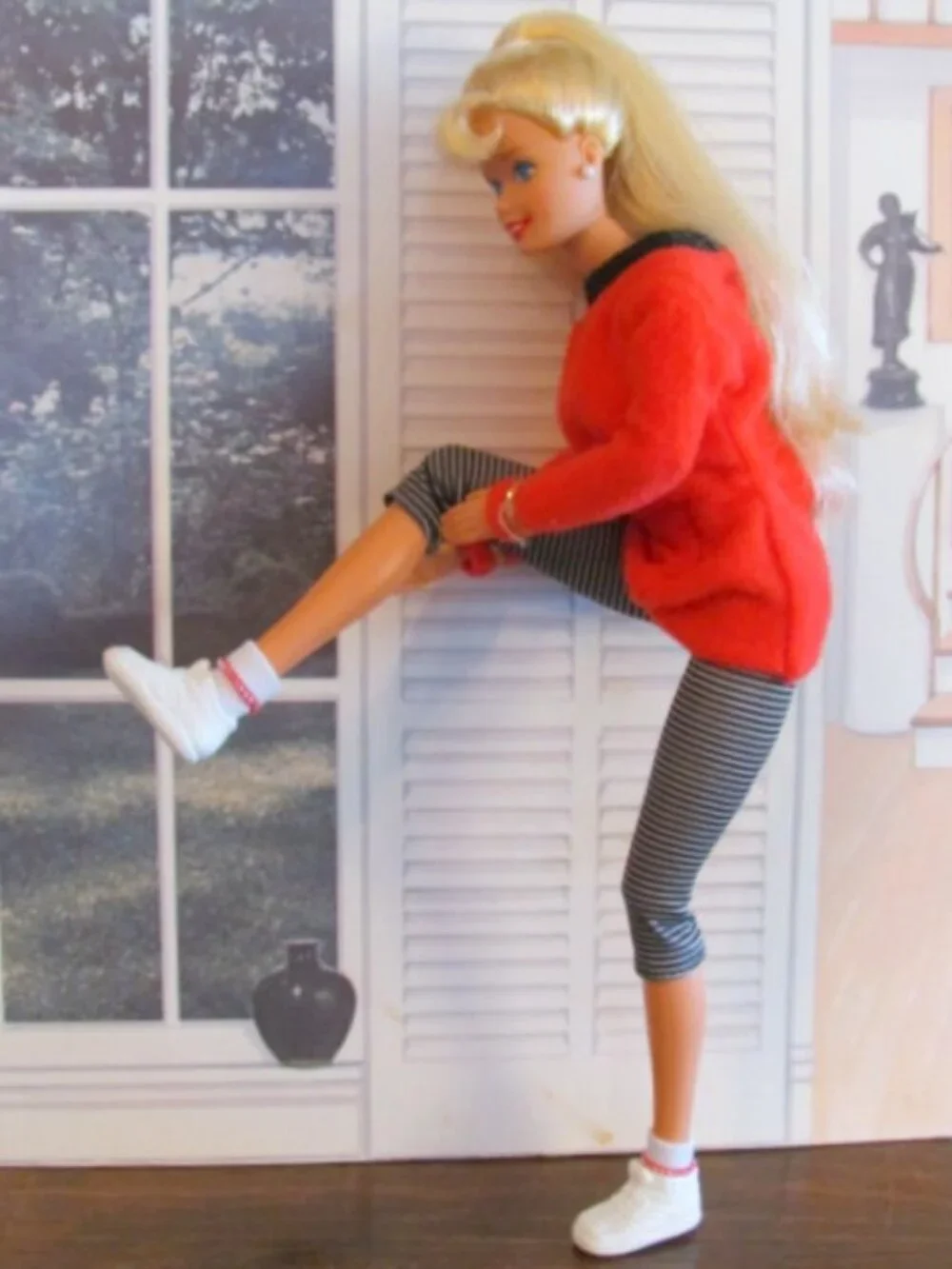 4 DOLLS: KEN w ROOTED HAIR + 3 BARBIES w LONG HAIR, CLOTHES, BEND LEGS